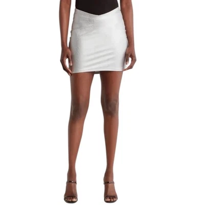 Naked Wardrobe Silver Faux Leather V Waist Pull-On Lined Mini Skirt Large - Image 1 of 4