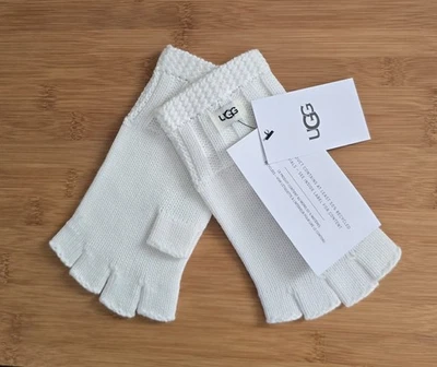 NWT UGG WOMEN'S KNIT FINGERLESS GLOVES IVORY LOGO TAB $45.00 - Image 1 of 4