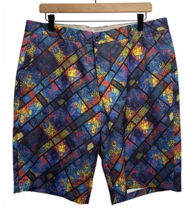 Hreski NEU Herren Größe 36 mehrfarbig geometrisch 10,5" Chino Golf Performance Shorts - Bild 1 von 5