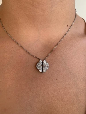 Collana Cuori e Quadrifoglio Acciaio Inox Zirconi | Gioiello Trasformabile - Immagine 1 di 4