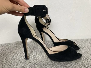 Russell & Bromley Black Suede Ankle Strap Open Toe High Heels Stilettos EU41 UK8 - Picture 1 of 14