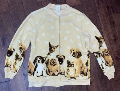 Vintage Blair Button Jacket Woman's Large Fleece Dogs Puppies Full Zip Sweater - Image 1 of 4
