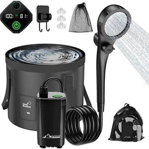 Portable Camping Shower, 6000mAh Rechargeable Electric Shower Pump w/ 20L Bucket - Picture 1 of 12