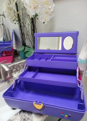 Vtg. Caboodles Makeup Case Tray Storage M# 2635-Purple & Pink Magnifying Mirror - Image 1 of 4