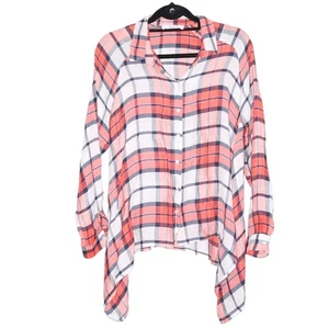 Karine Lecchi Paris Checkered Blouse Ladies Shirt Top Red Plaid Casual 36 Small - Picture 1 of 14