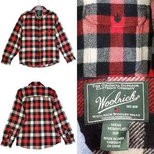 Woolrich Camicia Flanella Plaid Uomo Taglia S LS Bottoni Rosso Nero - Foto 1 di 11
