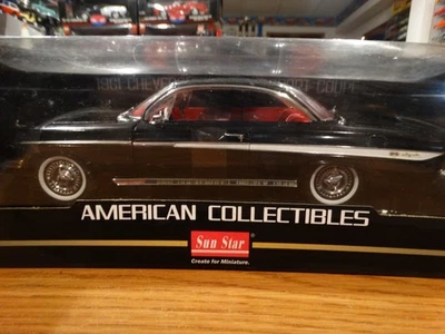 Novo na caixa 1:18 Sunstar American Collectibles 1961 Chevrolet Impala Sport Coupe preto - Imagem 1 de 4