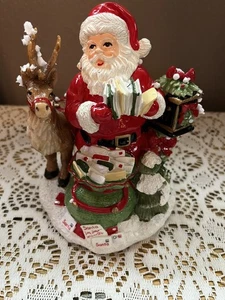 Fitz and Floyd Weihnachtsmann mit Rentier + Geschenke Figur spielt "Jingle Bells" mit Box - Bild 1 von 12