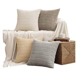Pack of 4 Neutral Decorative Throw Pillow Covers 12x12 Inch - Picture 1 of 4