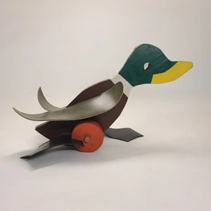 Vintage Holz Ente schieben Laufspielzeug Gummi Klappfüße Handarbeit - Bild 1 von 10
