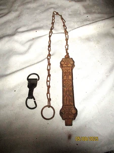 An Antique Victorian Cast Iron Entry Door Top Sliding Pull Lock, Chain & Hitch - Bild 1 von 9