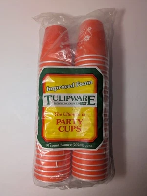 1980s Lily Tulip Tulipware Improved Foam Party Cups 7oz Orange 50 Count USA - Image 1 of 4