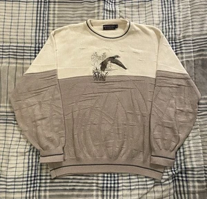 Vintage Roundtree & Yorke Holz Ente Wasservögel bestickt Strick Pullover Large - Bild 1 von 9