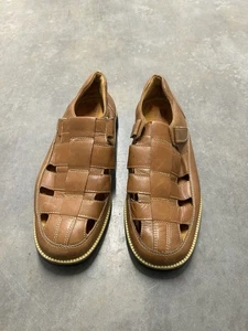 Sandro Moscoloni Vineyard Mens Brown Leather Fisherman Sandals Loafer Shoe Sz 9 - Picture 1 of 5