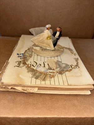 Vintage 1930s Crepe Paper Mache Bride Groom Wedding Cake Toppers Scrapbook Nice! - Image 1 of 4