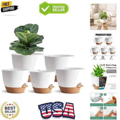 Elegant 5-Pack Self-Watering Planters - Modern White Pots for Houseplants - Image 1 of 4