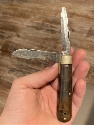 Vtg WWII Era SWIRL Handle COLONIAL PROV USA Electrician Linemen Knife Liner Lock - Image 1 of 4