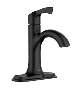 MOEN Korek Single Hole Single-Handle Bathroom Faucet with Drain Kit Included BLK - Picture 1 of 4