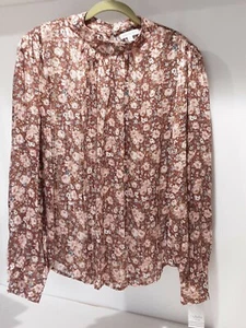 Ophelia Roe Blouse 3X lurex stripe high collar long sleeve golden shimmer NWT - Picture 1 of 9
