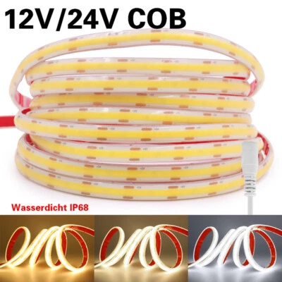 12V 24V COB LED Streifen IP68 Wasserdicht Strip Lichterkette Selbstklebend 1-20M - Bild 1 von 4