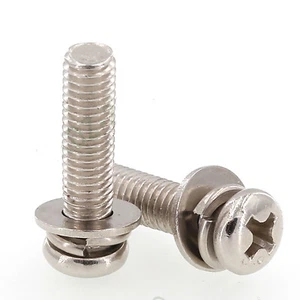 M2.5-M6 Phillips Pan Head Screws Spring/Flat Washer Sems Screw Ni-plated Steel - Picture 1 of 3