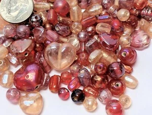 Vidrio prensado con brillo mezcla de cuentas, rosa y rubí de 4 mm-14 mm forma 100 gramos (200)* - Imagen 1 de 3
