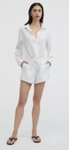 VENROY Pale Blue 100% Linen Long Sleeve Drawstring Playsuit MEDIUM Immaculate - Picture 1 of 6