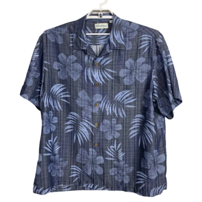 Caribbean Blue Floral Palm Men's size XL Camp Button Down Short Sleeve Shirt - Image 1 of 4