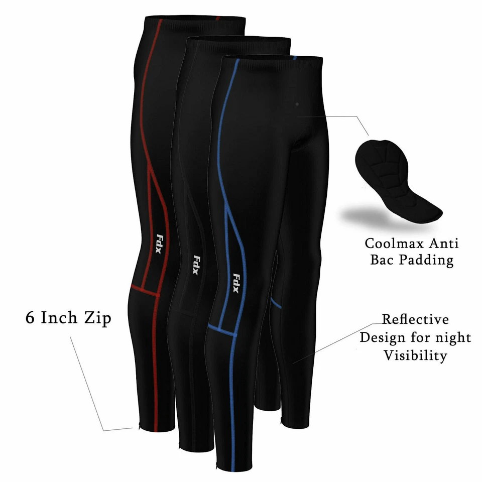 FDX Mens Compression Cycling Tights Coolmax® Padded Cycle Leggings Long Pants - Image 1 of 1