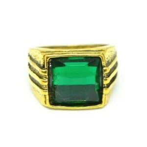 Green Acrylic Rhinestone Green Tone Square Statement Ring Size 9 - Picture 1 of 4