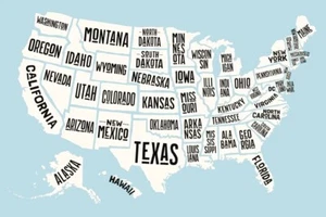 USA United States Map With Text Names Decorative Art Print Poster 17 x 12 - Picture 1 of 1