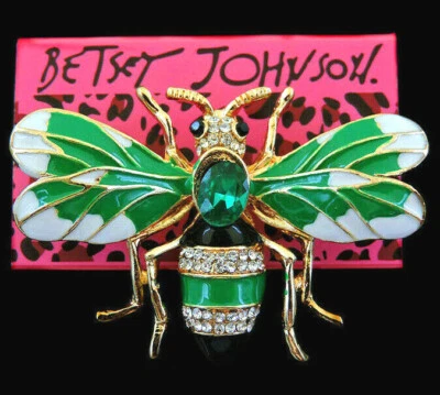 Elegante Broche Colgante Collar Betsey Johnson Esmalte Abeja Miel Estrás VERDE Foto 1 de 4