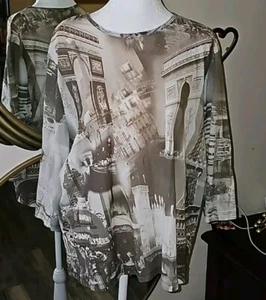 Vintage Top Fitted Paris Print 3x Architecture Paris Scenic Y2k - Picture 1 of 7