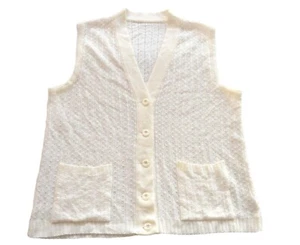 Vintage Tank Top Womens 70s White Buttoned Retro Boho 14 - Picture 1 of 1