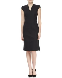 Zac Posen Black Cap Sleeve V-Neck Sheath Wiggle Structured Day Dress 4 XS - Picture 1 of 9