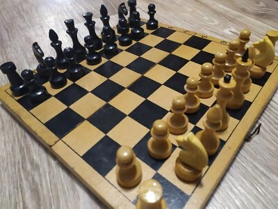 Chess Soviet Wooden USSR Antiques - 30 x 30 cm.   RARE Original Vintage  - Image 1 of 4