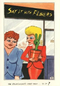 RUDE COMIC LARGE BAMFORTH  John Ross Say It With Flowers Fingers Cactus POSTCARD - Bild 1 von 2