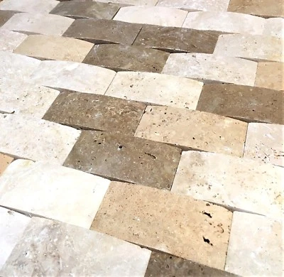 3d Wavy 2x4 Light Walnut Noce Mix Mosaic Travertine Tile Wall Backsplash - Image 1 of 4