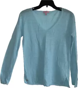 Maglione pullover donna Lilly Pulitzer blu teal 100% lino leggero taglia XS - Foto 1 di 8