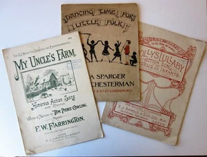 3 fogli libro bambini canzoni d'azione primi '900 Sparger Farm ninna nanna illustrata - Foto 1 di 12