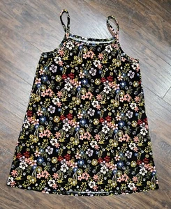 Sears Roebuck Black w/ Flowers Floral Velvet Sundress Dress Girls Medium 10-12 - Picture 1 of 8