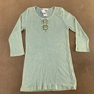 Yellow Chair Women's Size XL Sage Green Rib Knit 3/4 Sleeve Lace Up Top NWT - Picture 1 of 10