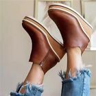 Womens Zipper Platform Wedge Heel Solid Color Leather Casual Comfort Ankle Boots