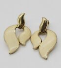 Trifafri Cream Enamel Drop Dangle Pierced Earrings Gold Tone 1.25 in