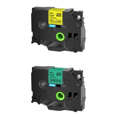 2x Compatible con Brother TZ651 751 Negro sobre Amarillo/Verde Juego de Cinta de Etiqueta 24mm Foto 1 de 4