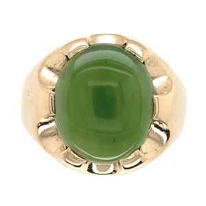 10k Yellow Gold Men's Jade Ring Size 9.5 (#J6918) - Picture 1 of 10