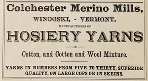 1883 AD(N18)~COLCHESTER MERINO MILLS, WINOOSKI, VERMONT. HOSIERY YARN MFG. CO. - Picture 1 of 1