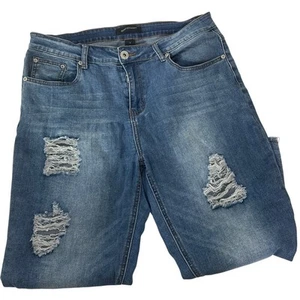 Ashley Stewart Distressed Raw Hem Denim Medium Wash Cropped Jeans Size 14 - Picture 1 of 5