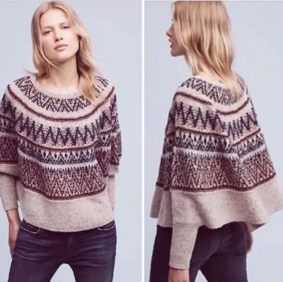 Suéter Poncho Anthropologie Sleeping On Snow Midland Fair Isle Talla Grande. Talla XS Foto 1 de 4