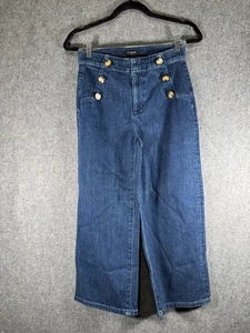 ANN TAYLOR Jean Women 0P Dark Wash Wide Leg Stretch Sailor Nautical Denim - Picture 1 of 10
